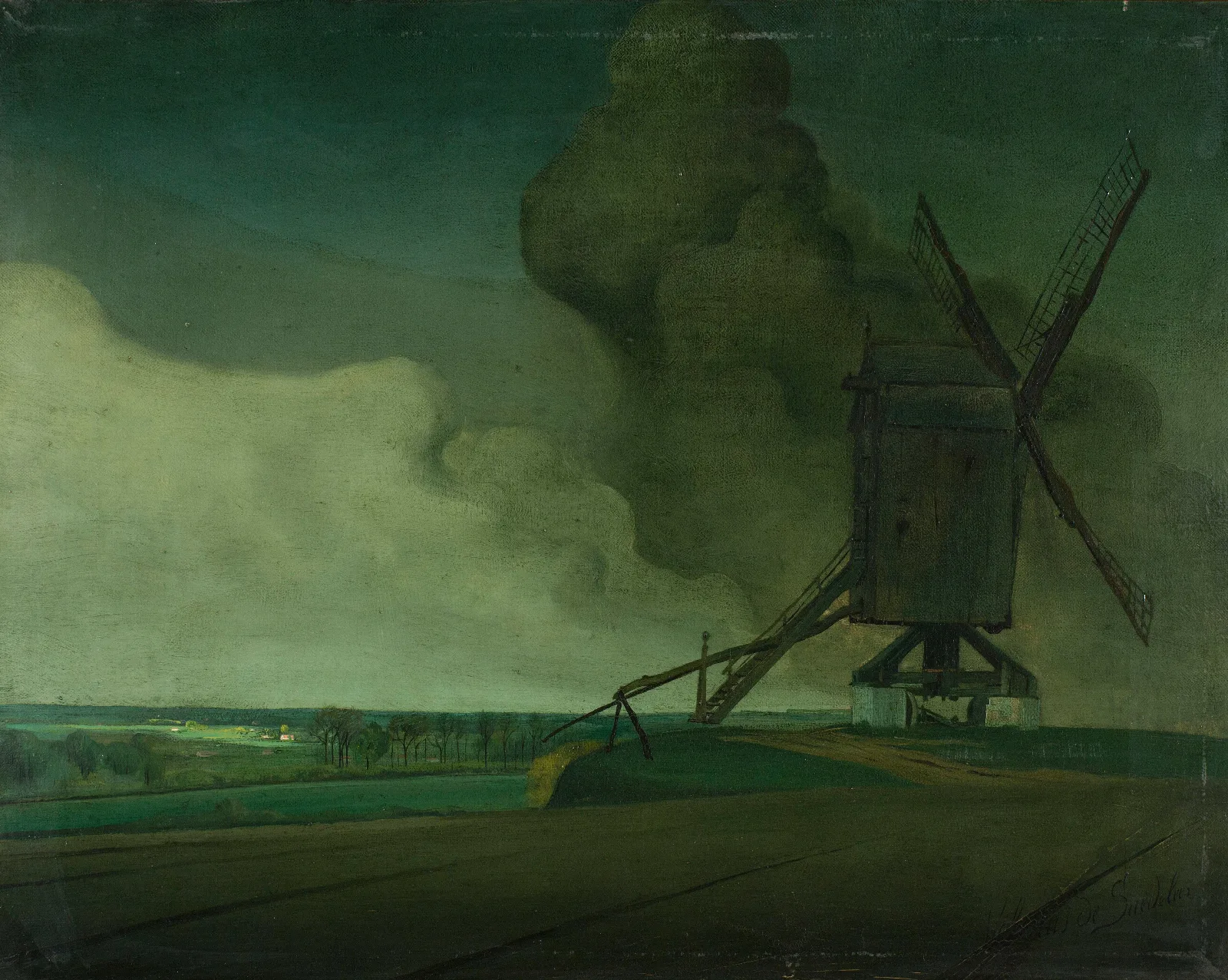 Storm Clouds Over The Windmill In Tiegem Wall Art by Valerius De Saedeleer - Canvas Print