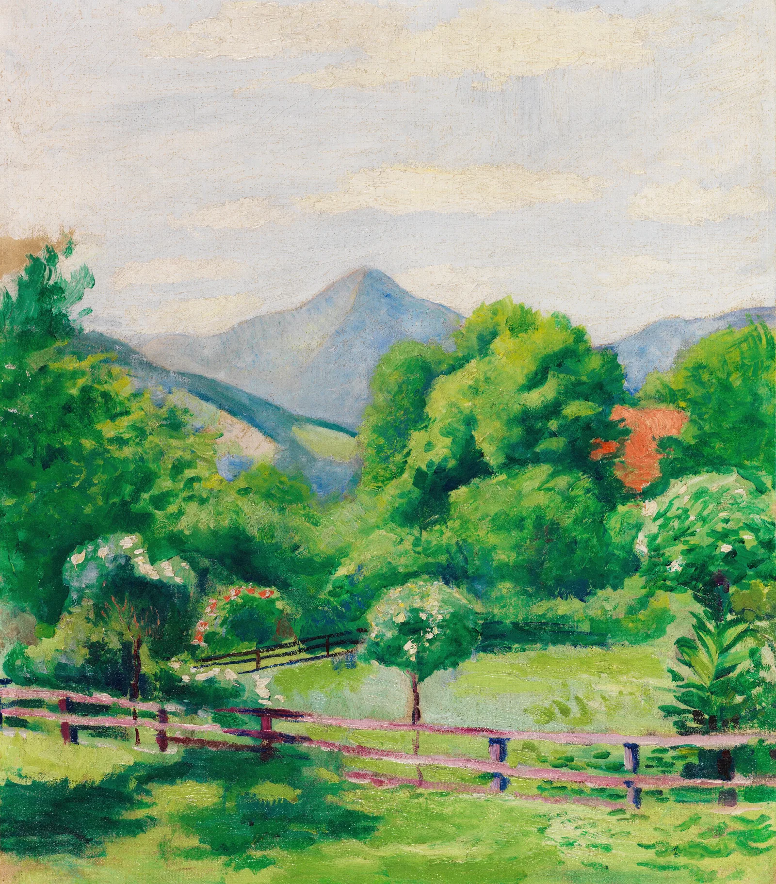 Garten In Tegernsee Mit Haus Und Berg Wall Art by August Macke - Canvas Print