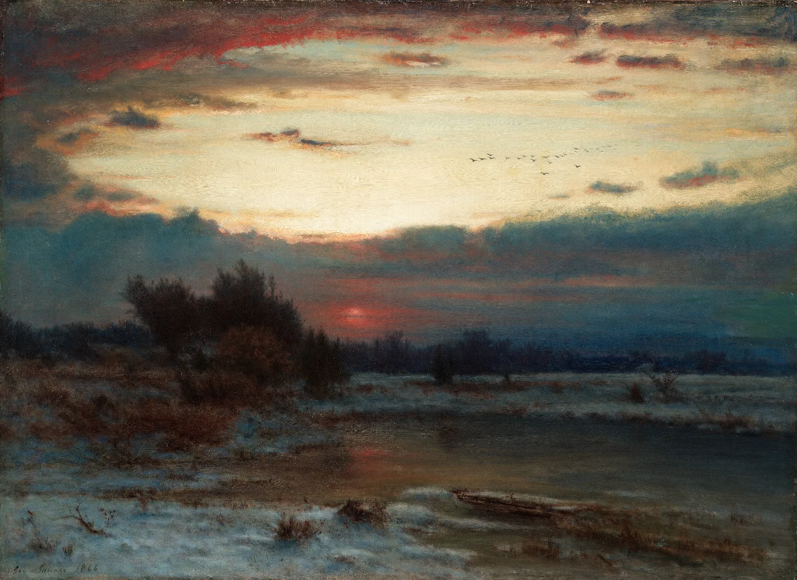 A Winter Sky Wall Art by George Inness - Canvas Print