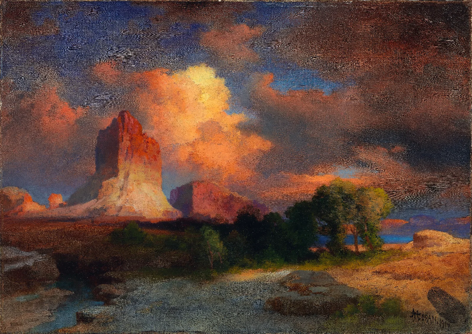Sunset Cloud Green River Wyoming Wall Art by Thomas Moran - Canvas Print