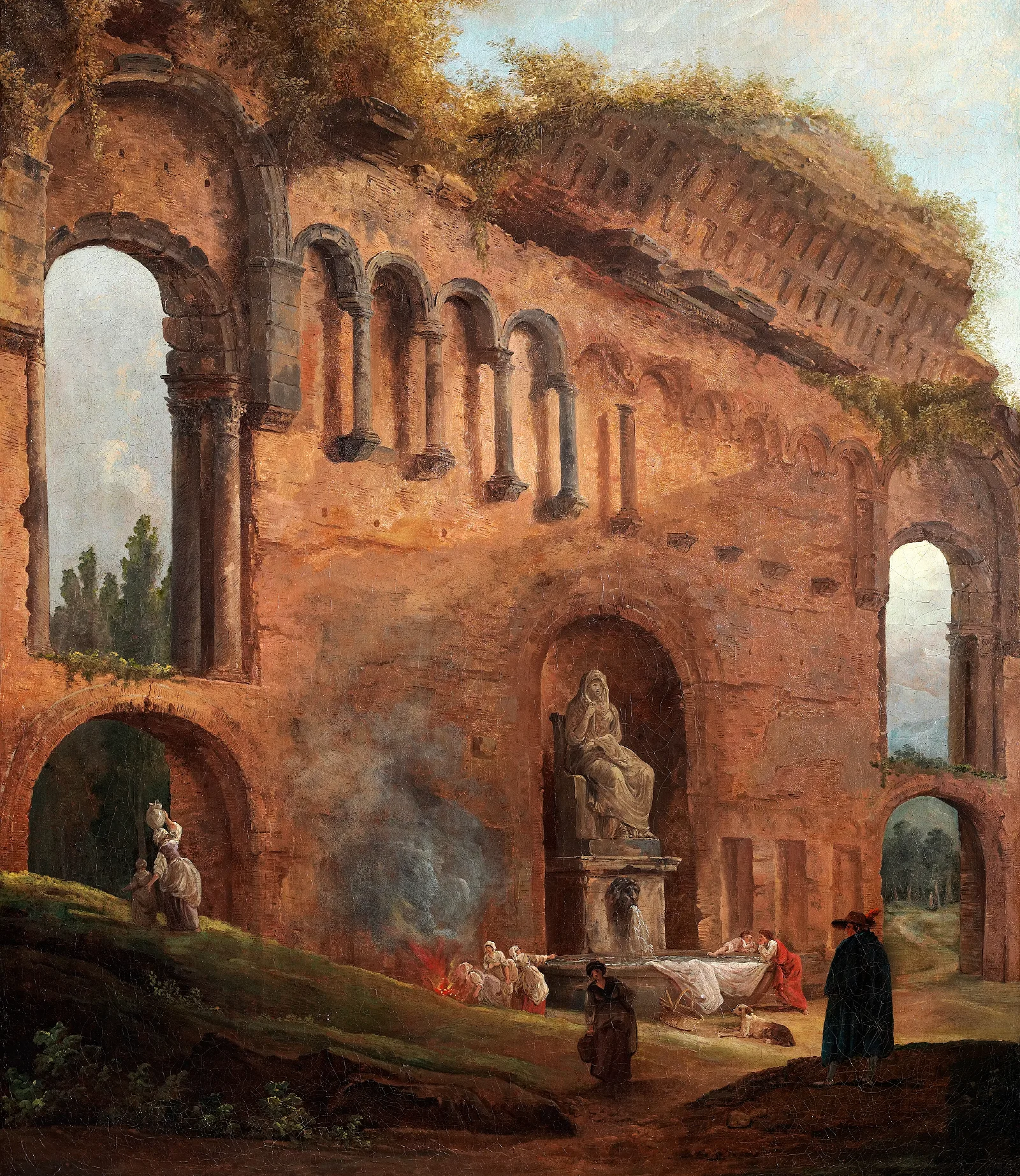 Roman Ruins With Laundresses Wall Art by Hubert Robert - Canvas Print