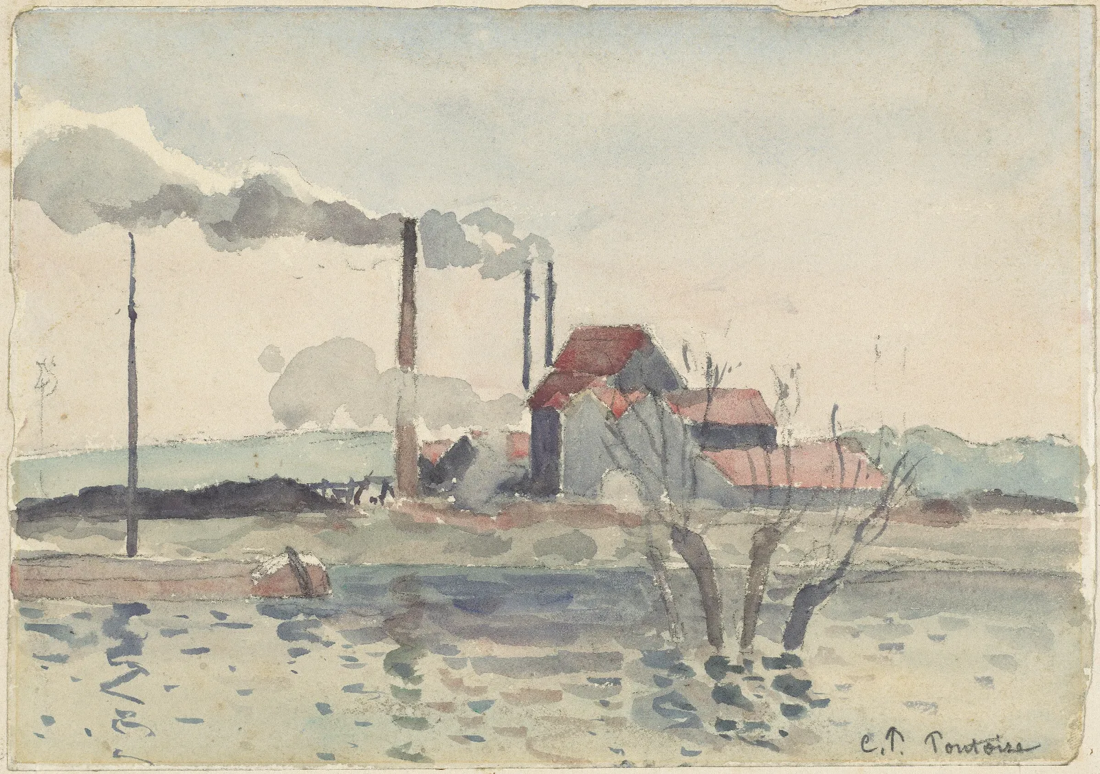 Factory On The Oise At Pontoise Wall Art by Camille Pissarro - Canvas Print