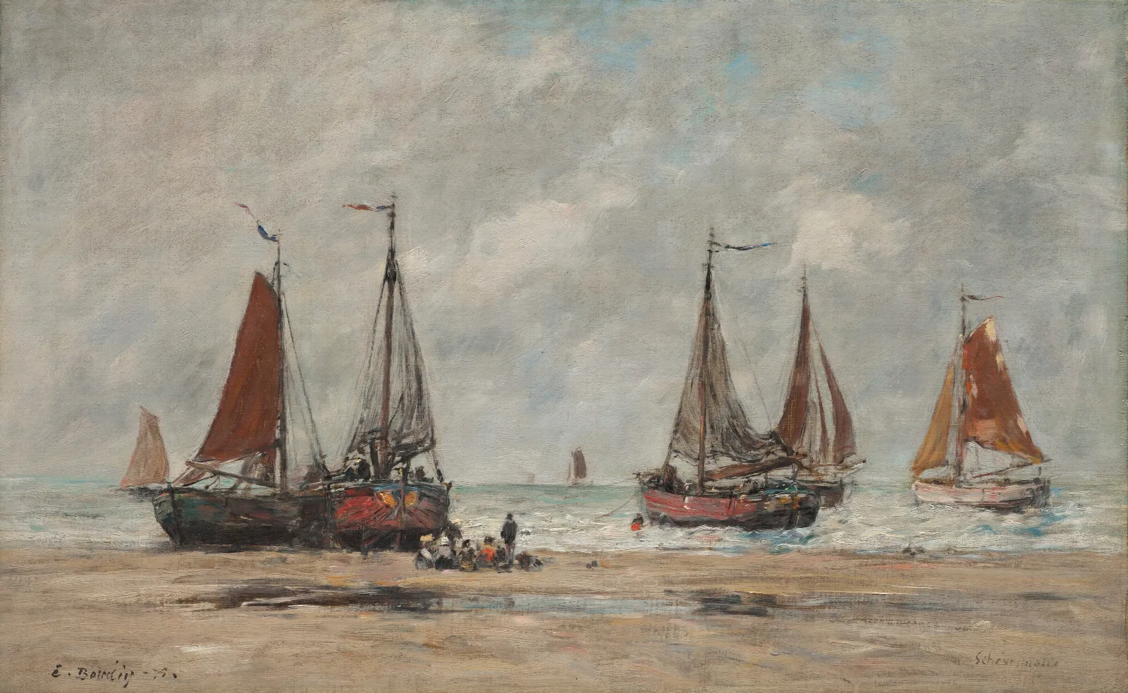 Bateaux De Peche A Scheveningue Wall Art by Eugène Boudin - Canvas Print