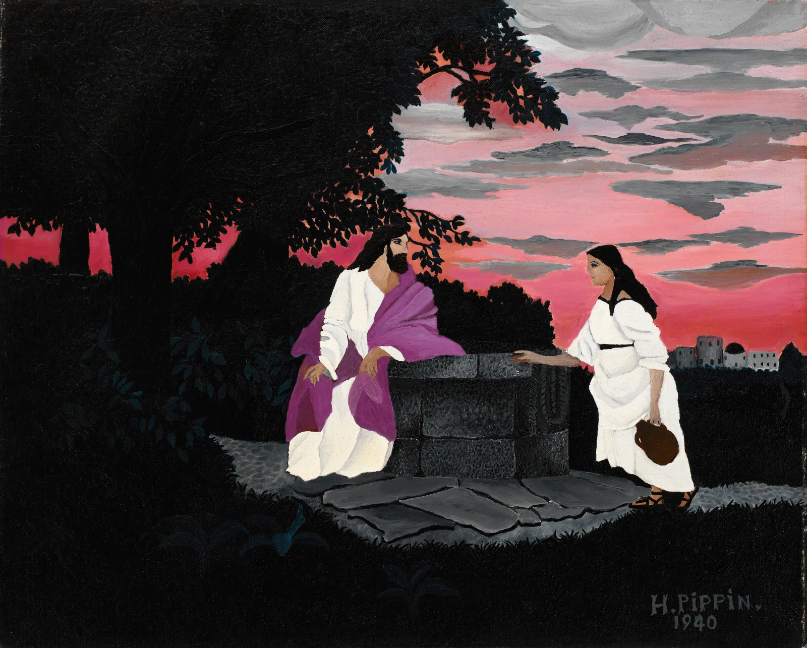 Christ And The Woman Of Samaria 12 Wall Art by Horace Pippin - Canvas Print