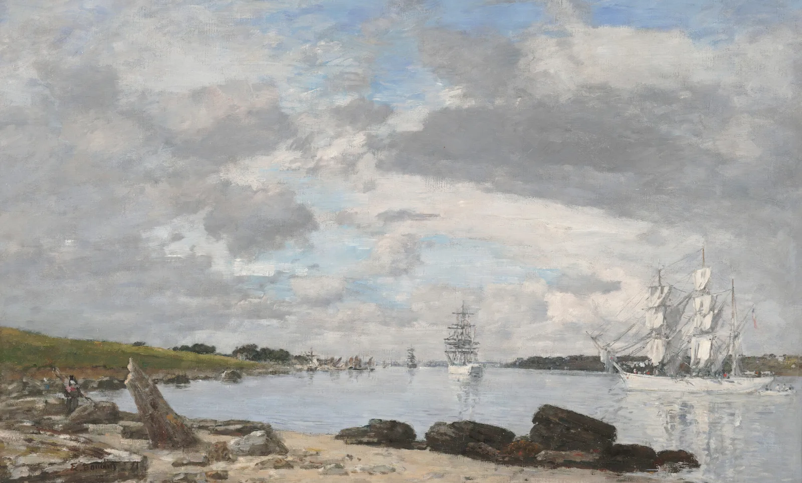 The Bay At The Mouth Of The River Elorn Landerneau Wall Art by Eugène Boudin - Canvas Print