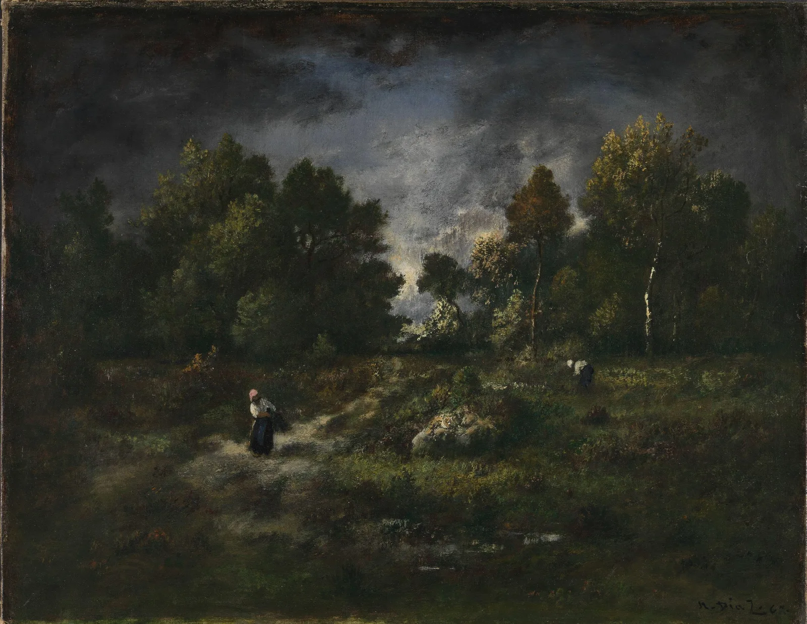 Faggot Gatherers In A Wooden Landscape Wall Art by Narcisse-Virgile Diaz de La Peña - Canvas Print