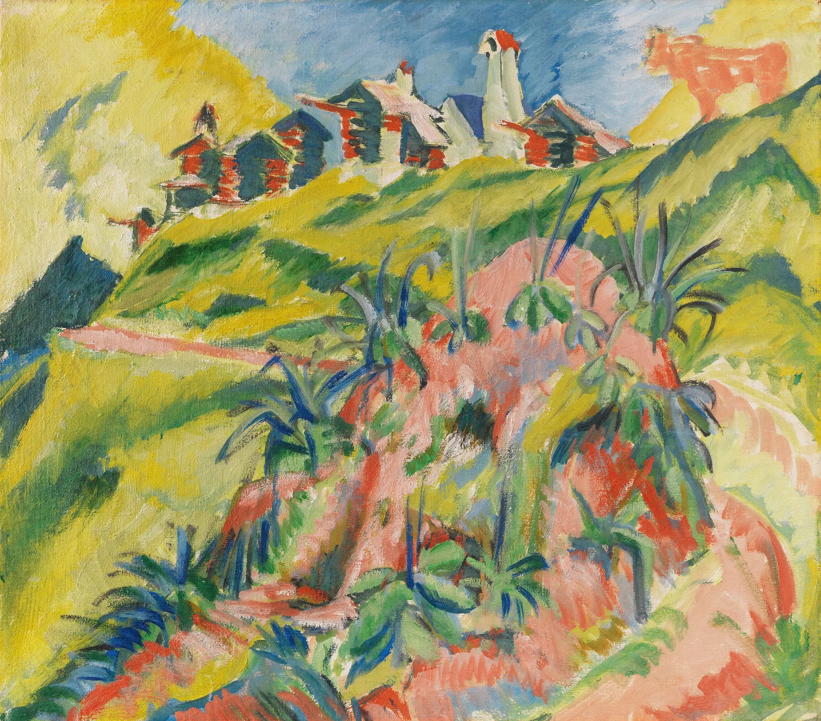 Bergdorf Mit Rosa Kuh Wall Art by Ernst Ludwig Kirchner - Canvas Print
