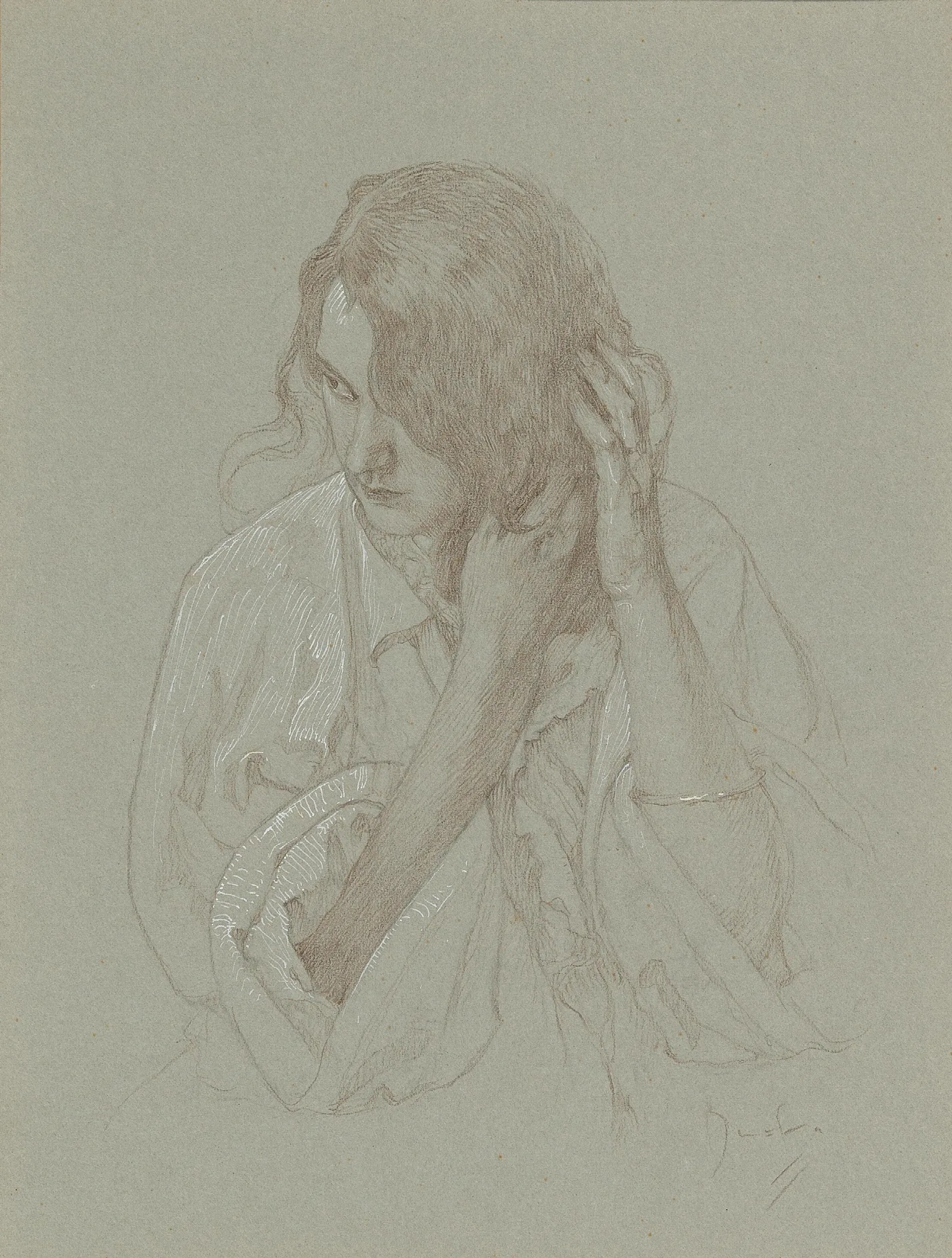 Portrait Of A Girl With Hands In Hair Wall Art by Alphonse Mucha - Canvas Print