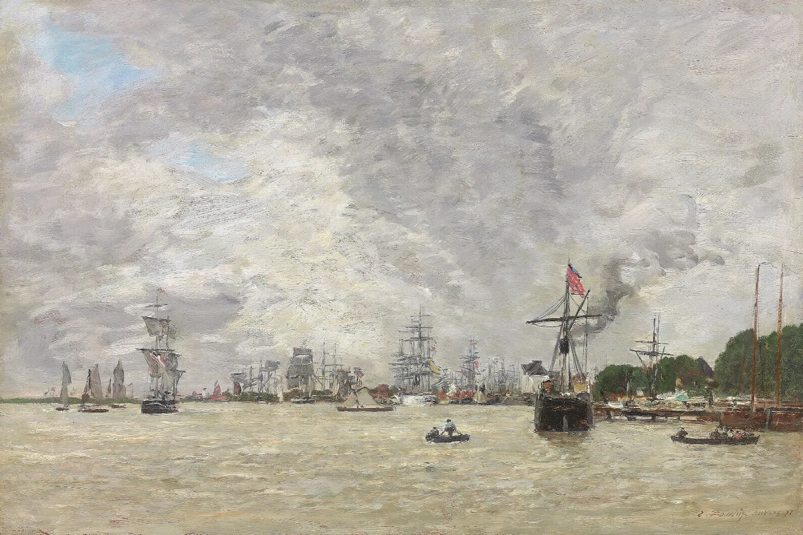 Anvers Bateux Sur Lescaut Wall Art by Eugène Boudin - Canvas Print