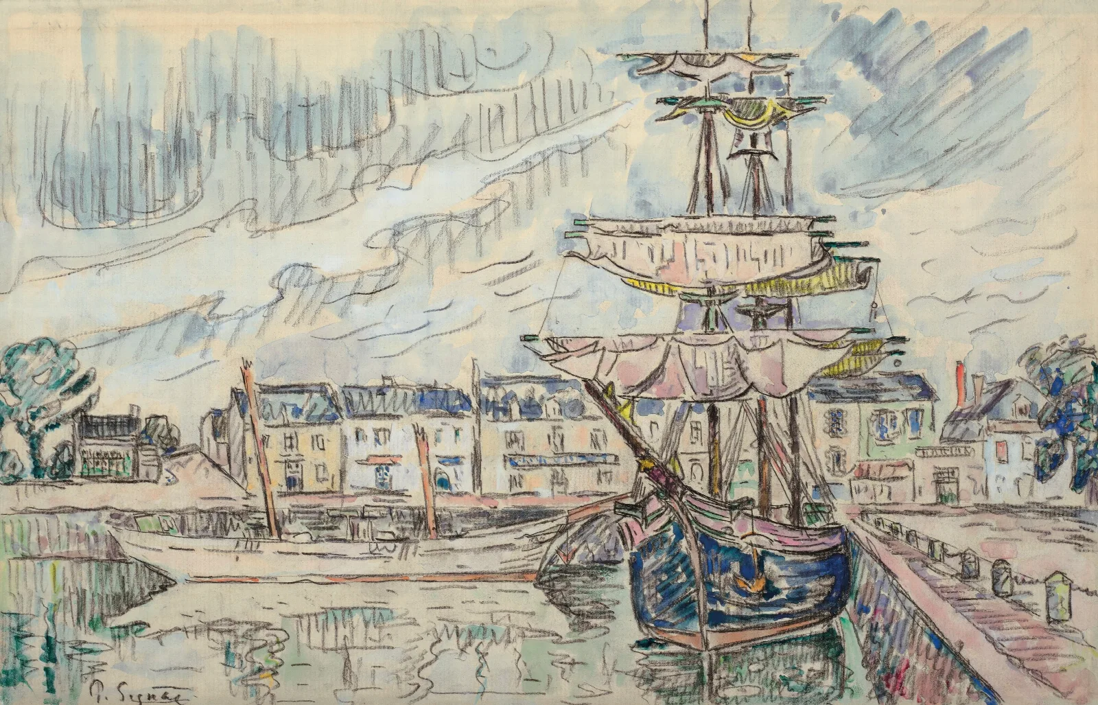 Goelettes A Quai Wall Art by Paul Signac - Canvas Print