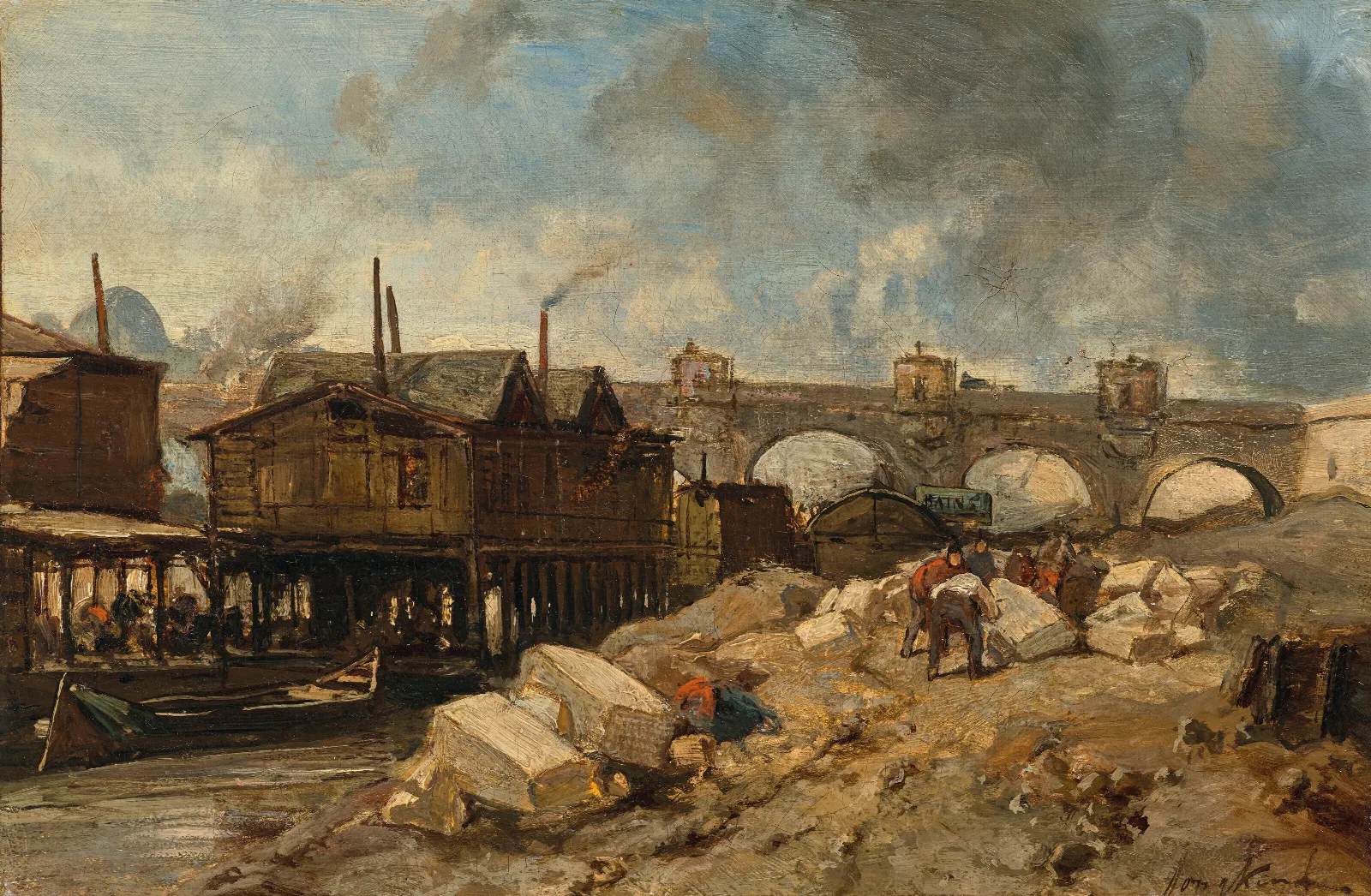 Bain Bateaux Lavoirs Pres Du Pont Neuf Wall Art by Johan Barthold Jongkind - Canvas Print