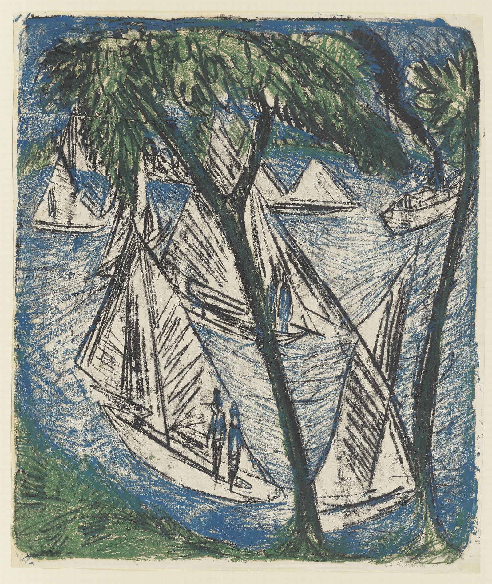 Segelboote Bei Grunau Wall Art by Ernst Ludwig Kirchner - Canvas Print