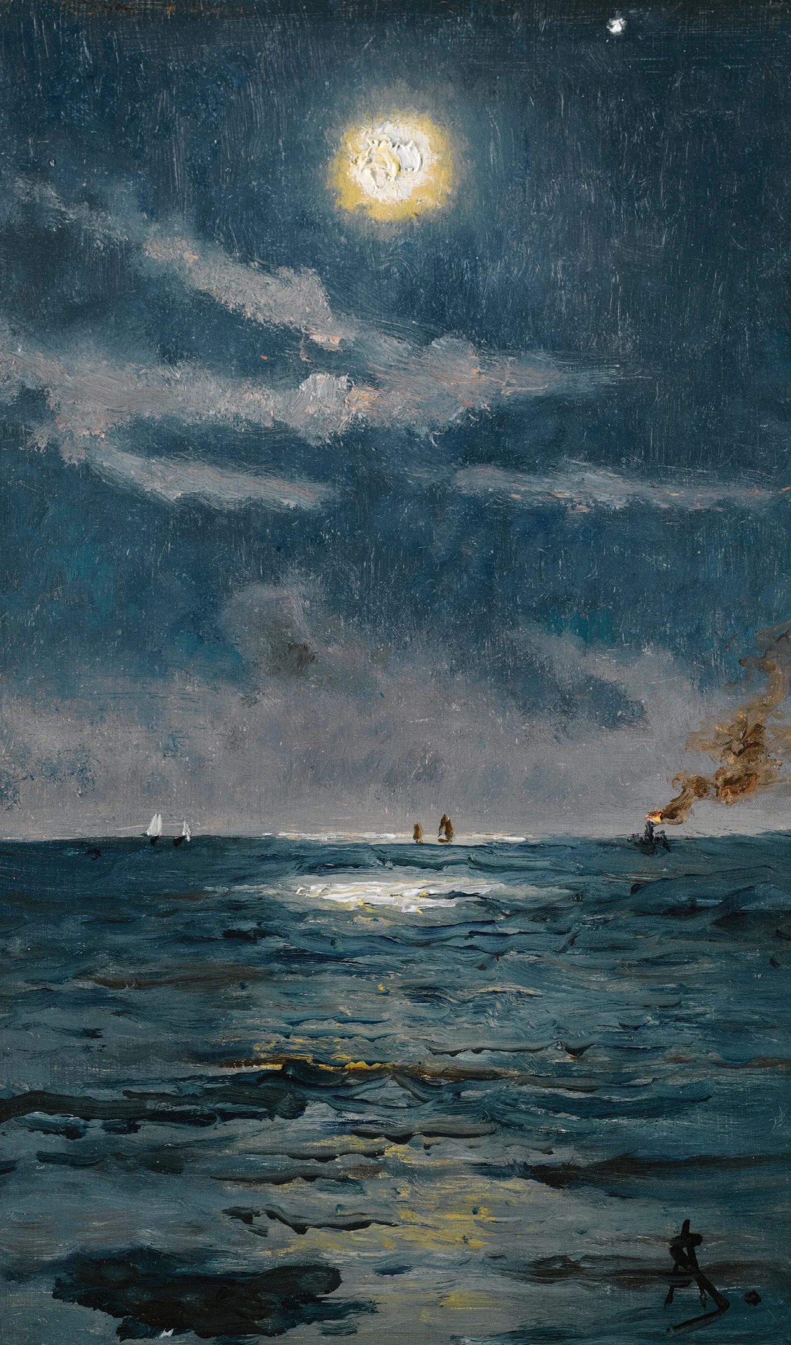 A Calm Moonlit Marine Scene Wall Art by Alfred Stevens - Canvas Print