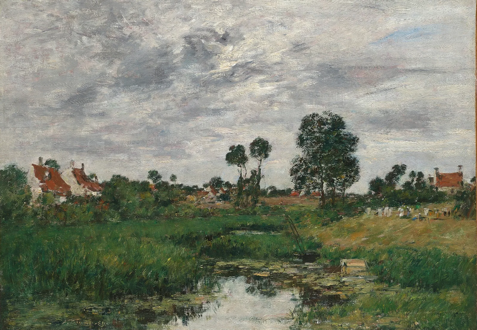 La Maison Du Fermier Environs De Dunkerque Wall Art by Eugène Boudin - Canvas Print