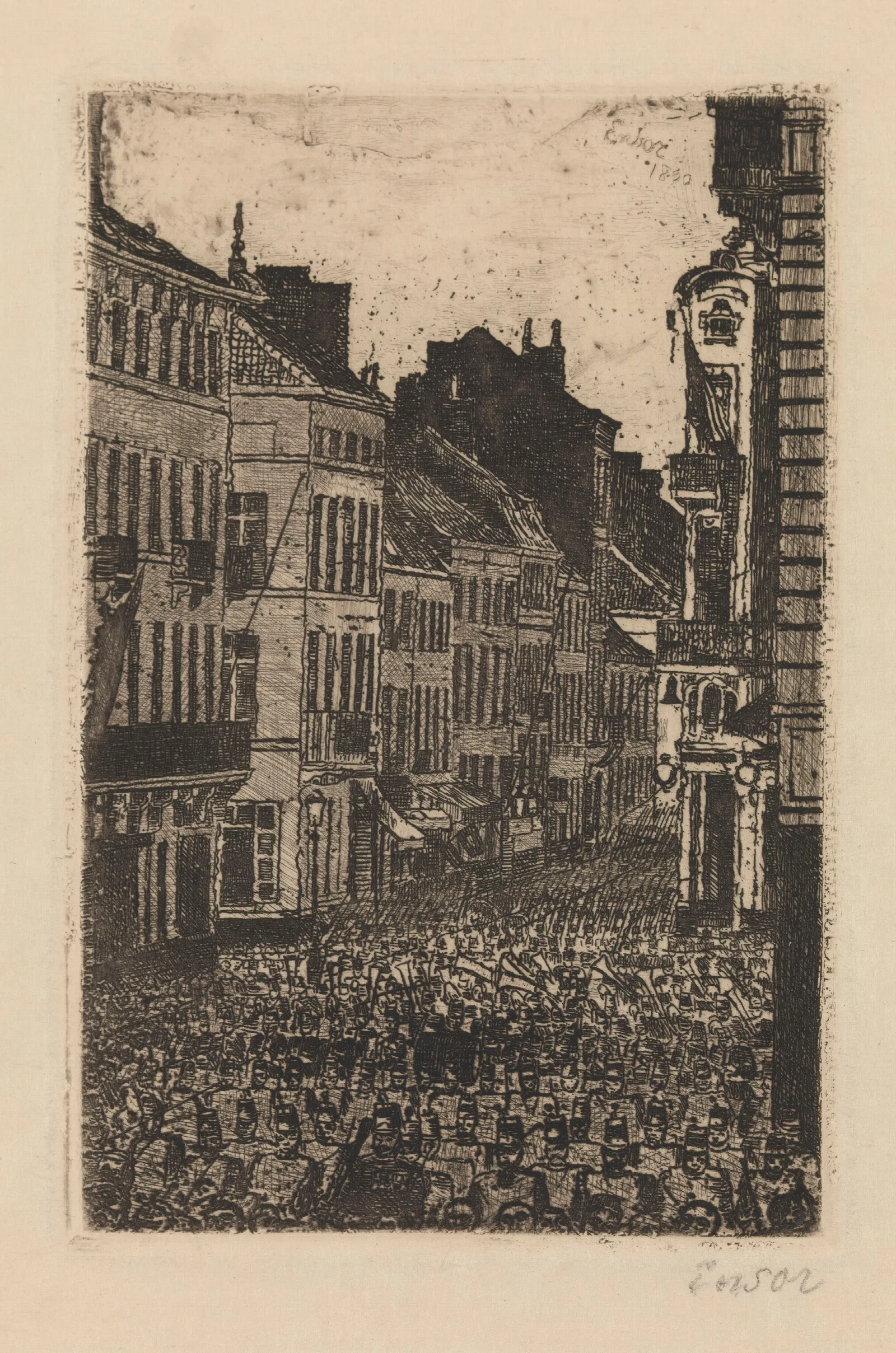 The Music In The Rue De Flandre Ostend 2 Wall Art by James Ensor - Canvas Print