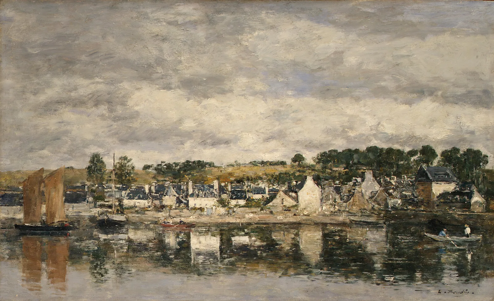 Village By A River Wall Art by Eugène Boudin - Canvas Print