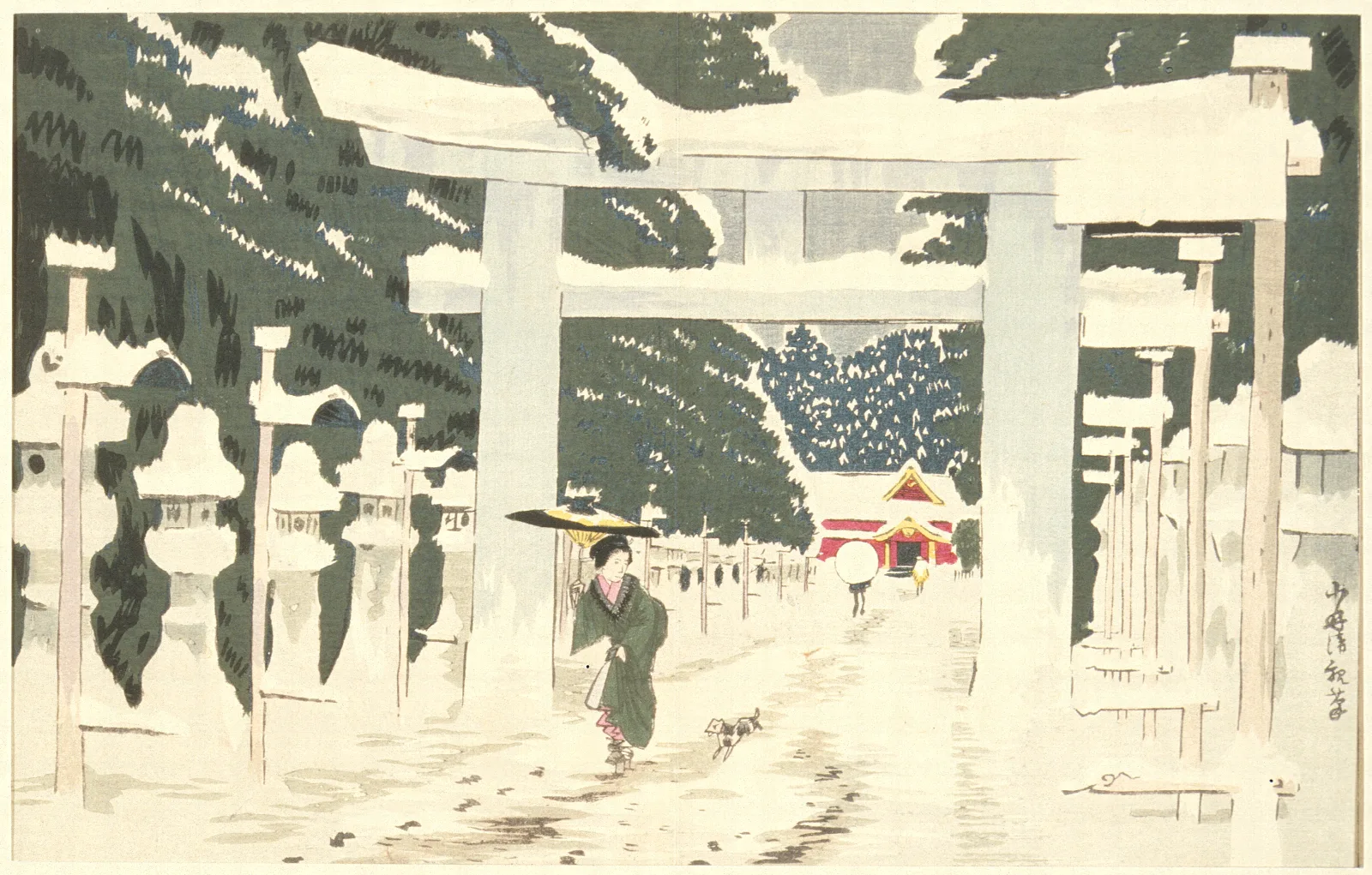 Heavy Snow At Toshogu Shrine In Ueno Wall Art by Kobayashi Kiyochika - Canvas Print