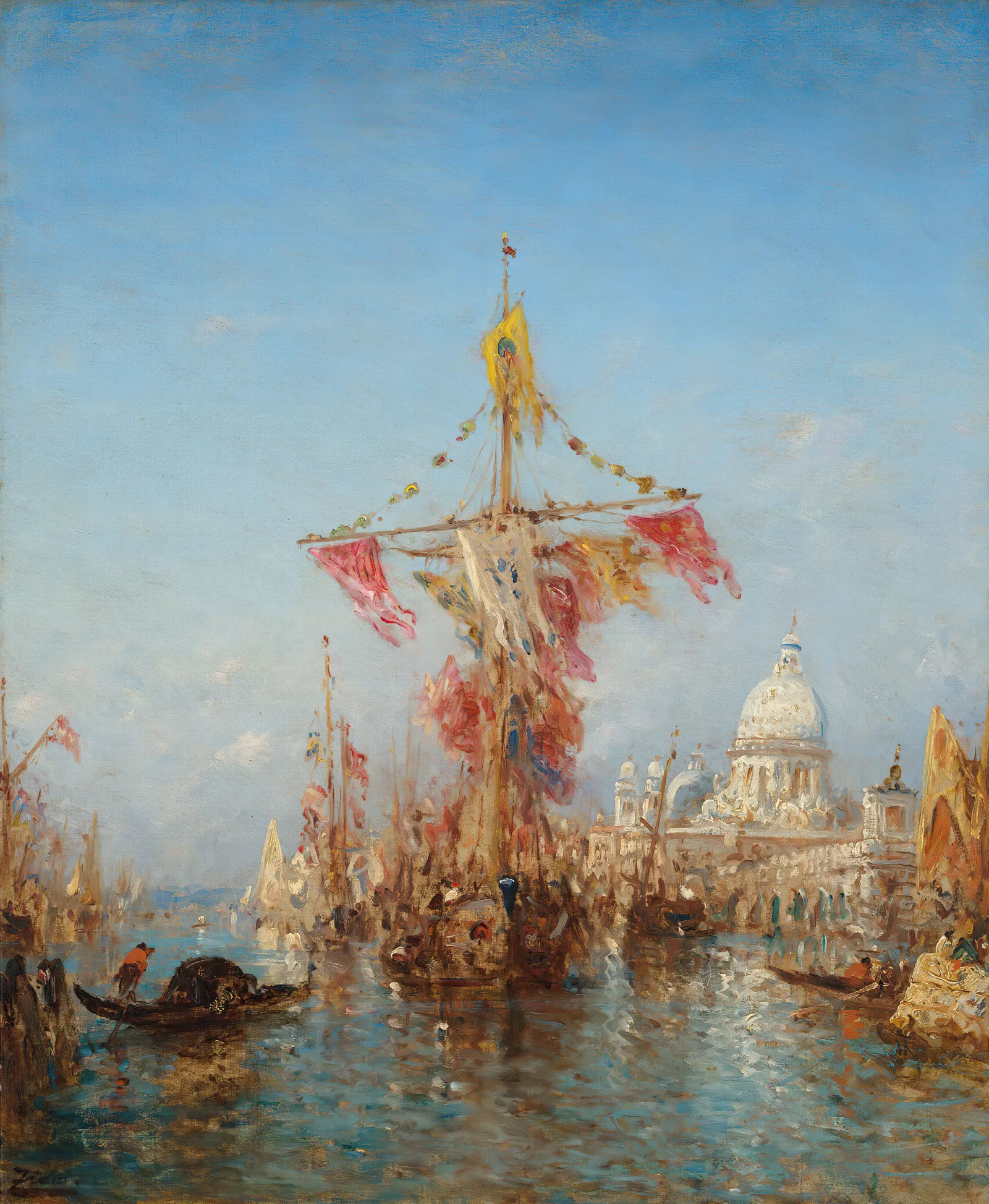 Fete De Lassomption Devant La Douane Venise Wall Art by Félix Ziem - Canvas Print