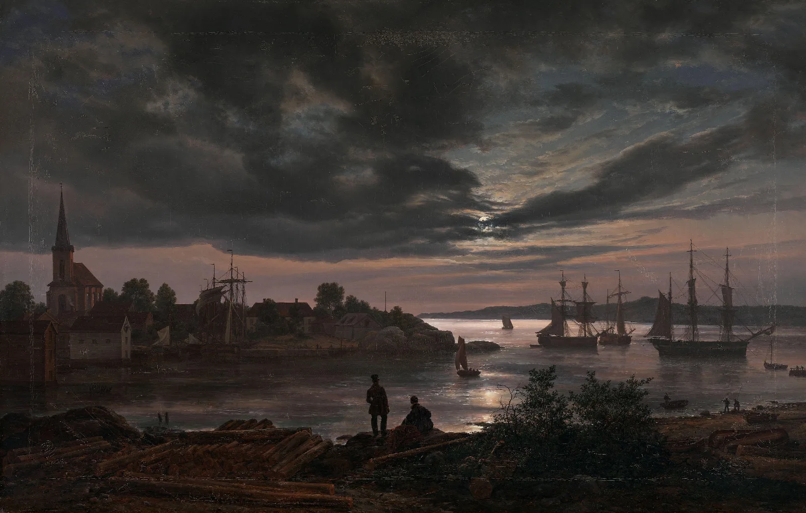 Larvik By Moonlight Wall Art by Johan Christian Dahl - Canvas Print