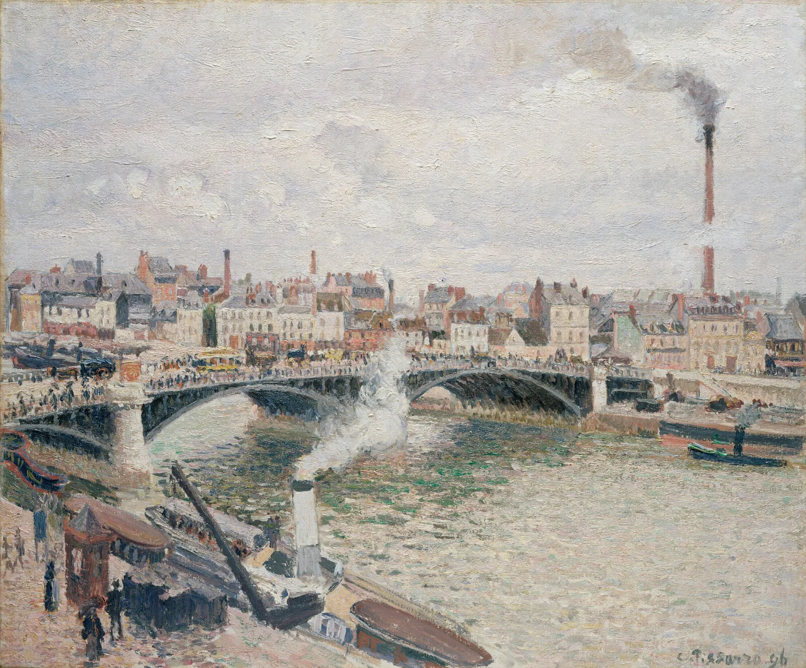 Morning An Overcast Day Rouen Wall Art by Camille Pissarro - Canvas Print