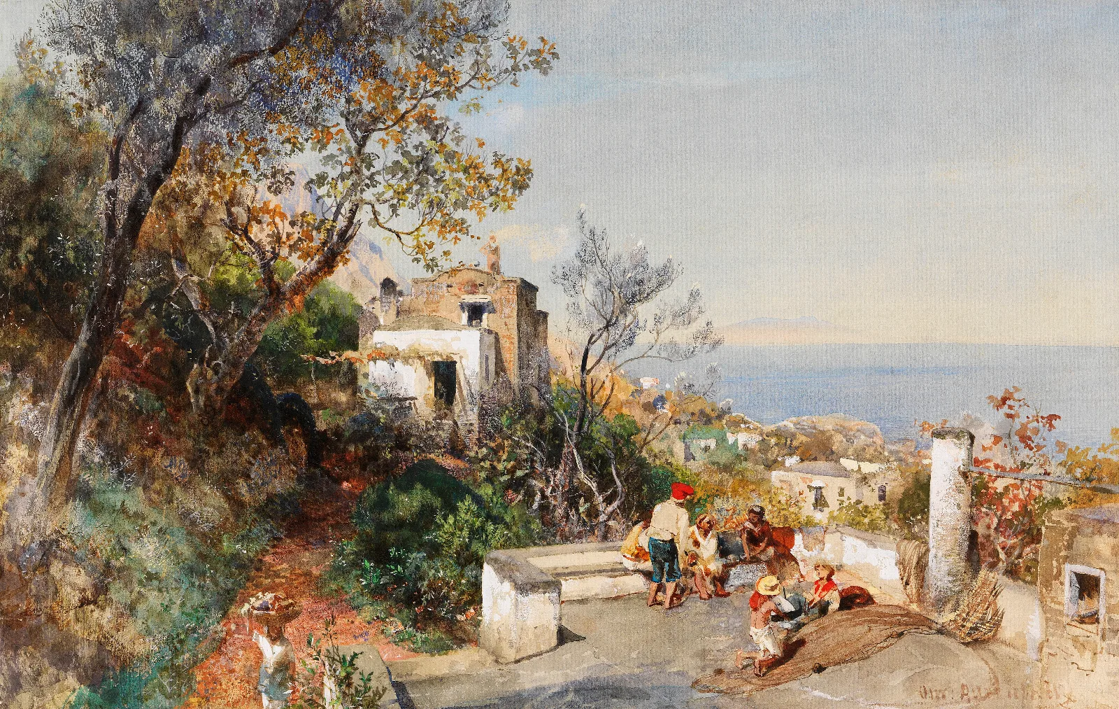 Blick Uber Die Bucht Von Neapel 2 Wall Art by Oswald Achenbach - Canvas Print