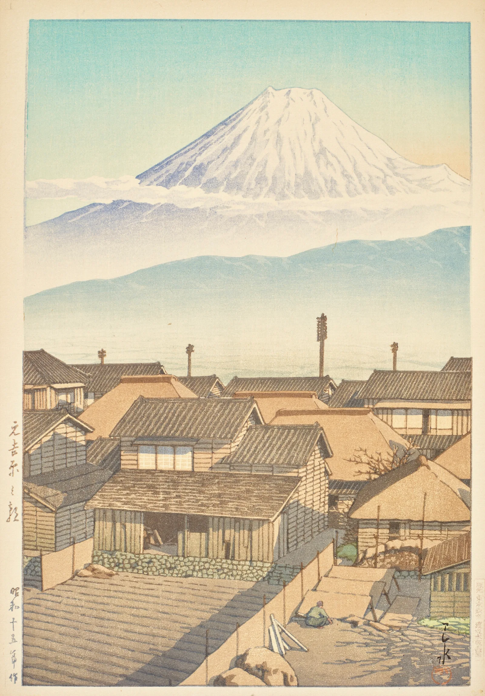Motoyoshiwara No Asa Morning In Motoyoshiwara Wall Art by Kawase Hasui - Canvas Print