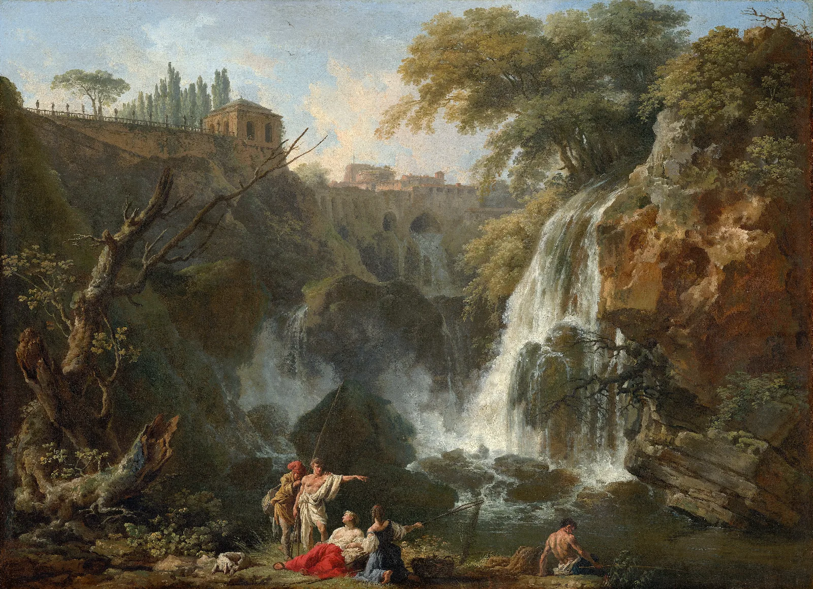 The Waterfalls At Tivoli With The Villa Of Maecenas Wall Art by Claude-Joseph Vernet - Canvas Print