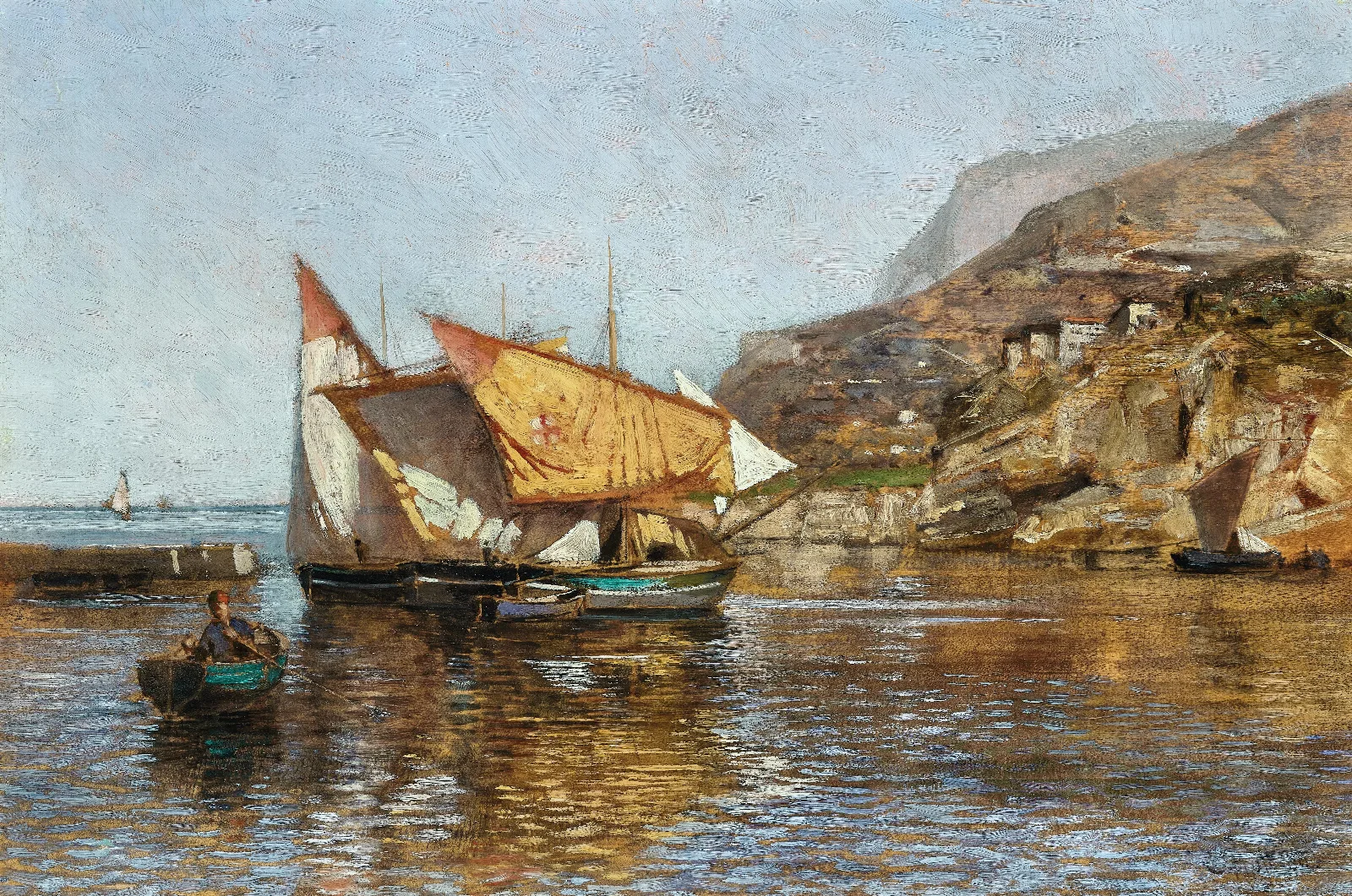 A Coastal Landscape With Fishing Boats Wall Art by Carl Moll - Canvas Print