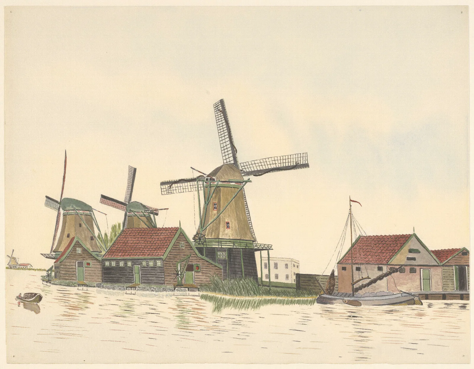 Molens De Ooievaar De Windhond De Gans Kalverringdijk Wall Art by Johannes Nicolaas Eijman - Canvas Print