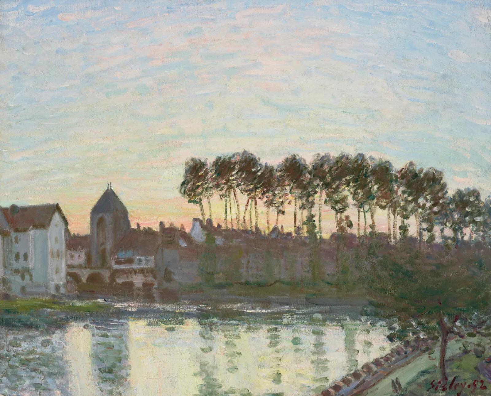 Moret Sur Loing Au Soleil Couchant Wall Art by Alfred Sisley - Canvas Print