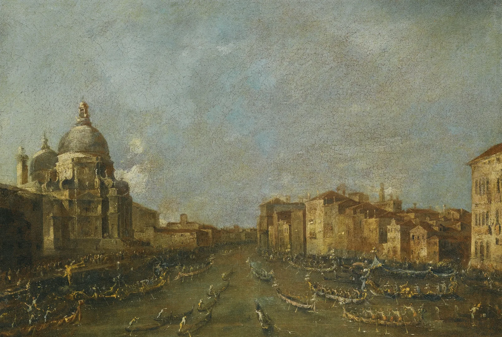 Venice A Festival On The Grand Canal Near Santa Maria Della Salute Wall Art by Francesco Guardi - Canvas Print