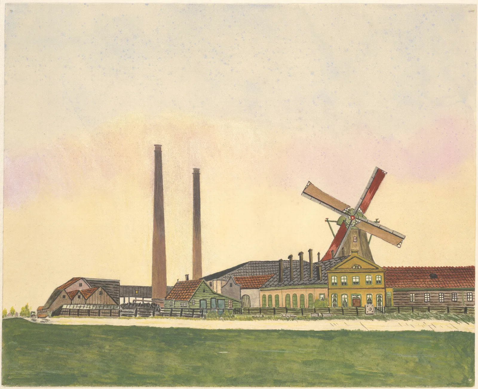 Papiermolen De Eendracht Achterzijde Met Links Twee Schoorsteenpijpen Wall Art by Johannes Nicolaas Eijman - Canvas Print