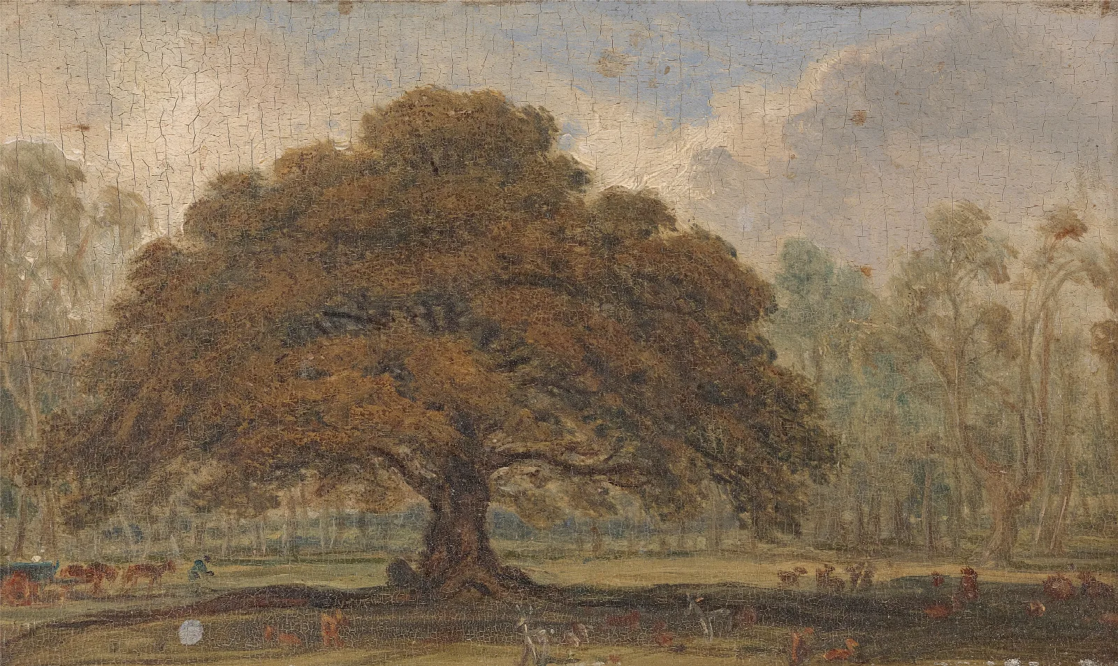 Landscape With Deer Under The Beggars Oak Dagots Park Wall Art by James Ward - Canvas Print