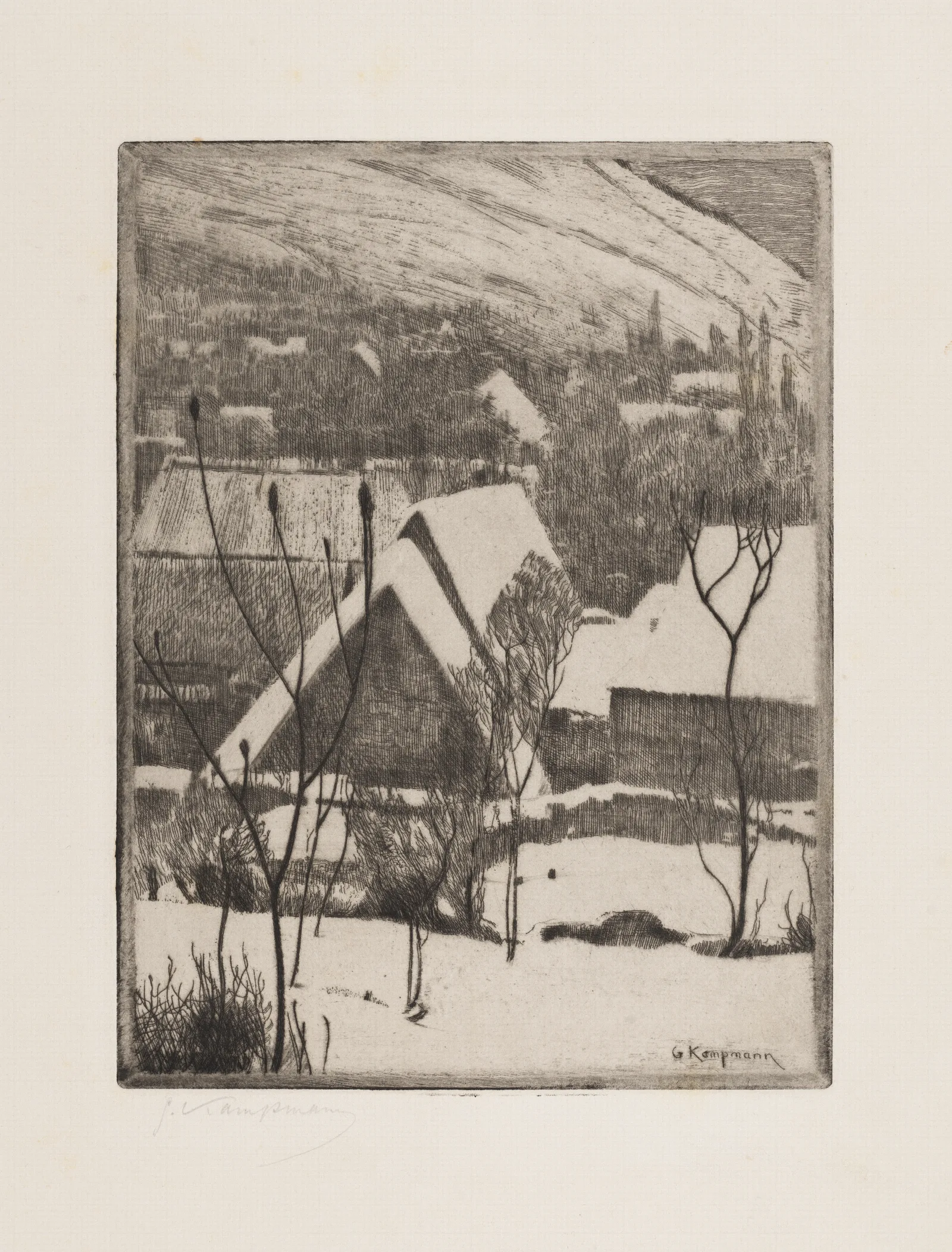 Dorf Im Schnee Wall Art by Gustav Kampmann - Canvas Print