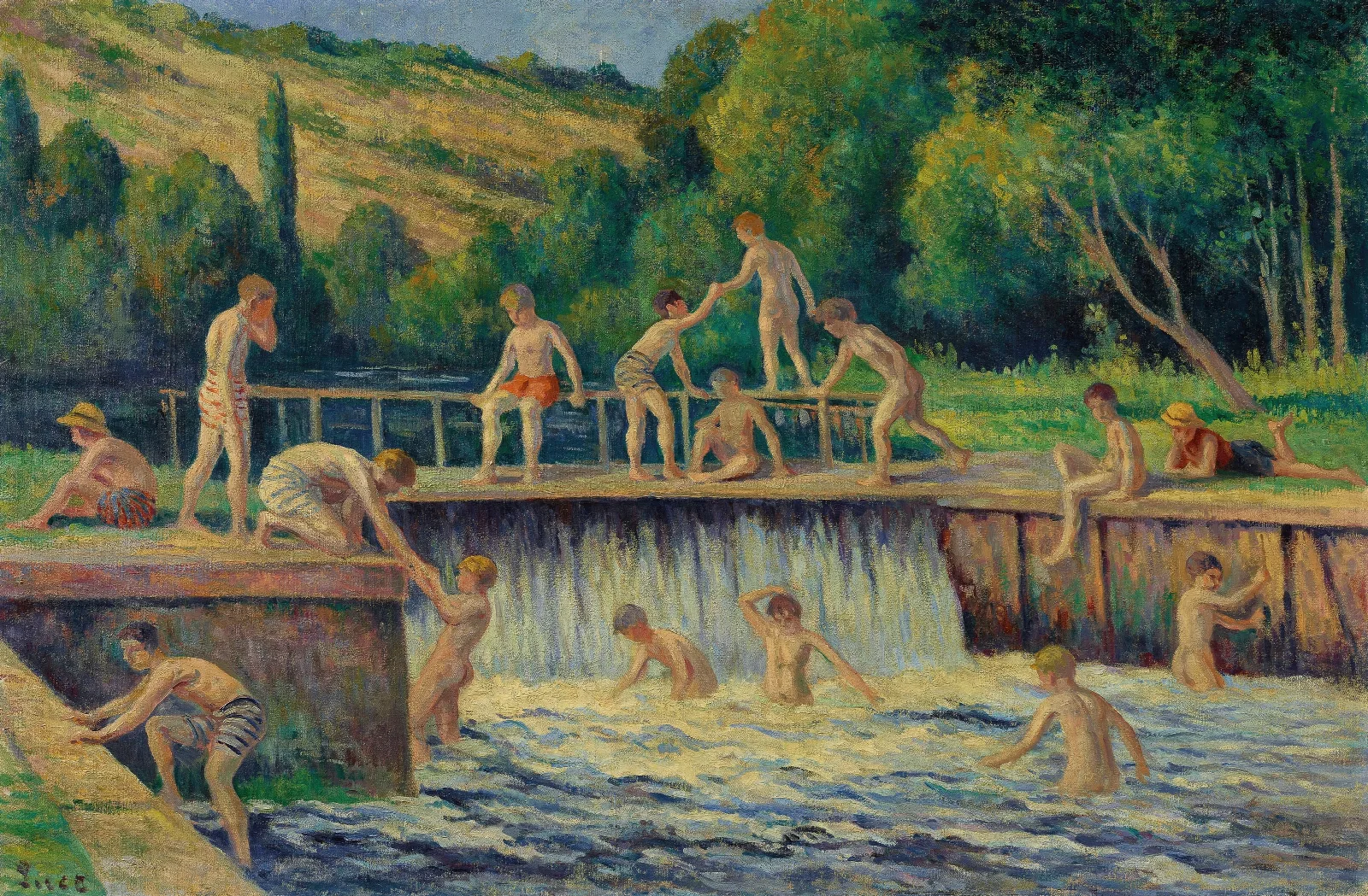 La Baignade A Bessy Sur Cure Wall Art by Maximilien Luce - Canvas Print