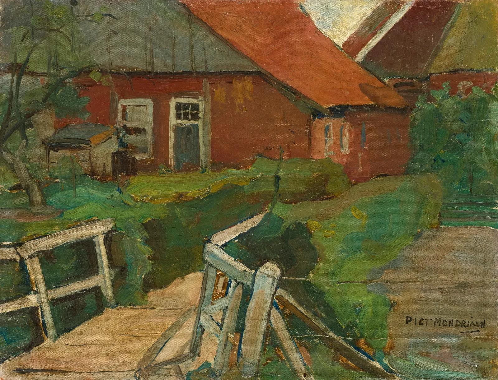 Farm Building With Bridge Wall Art by Piet Mondrian - Canvas Print