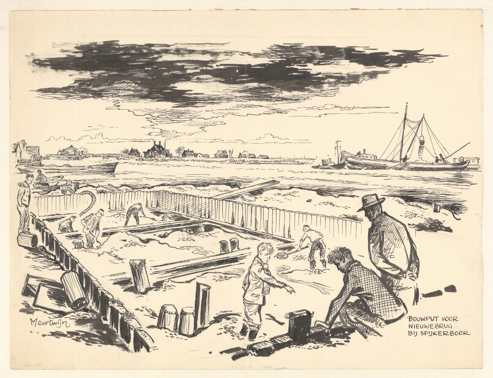 Werkzaamheden Aan De Nieuwe Brug Bij Spijkerboor Wall Art by Maarten Oortwijn - Canvas Print