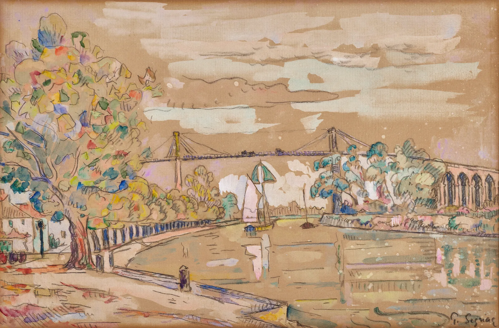 Tonnay Charente Le Pont Suspendu Wall Art by Paul Signac - Canvas Print