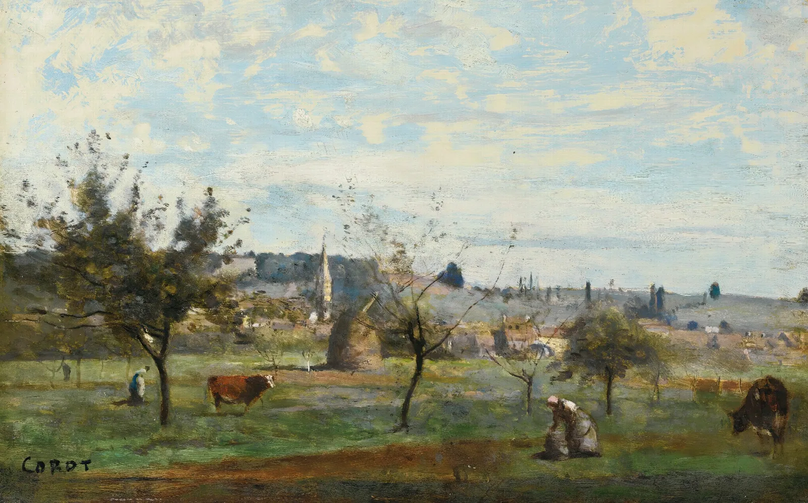 Un Village Des Environs De Mantes Wall Art by Jean-Baptiste-Camille Corot - Canvas Print