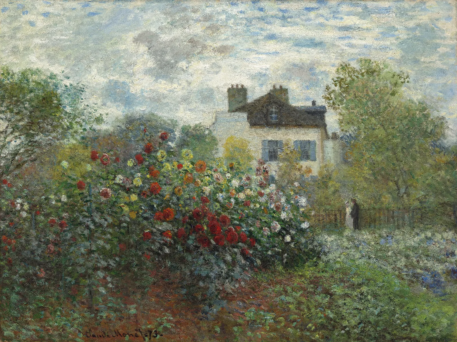 The Artists Garden In Argenteuil A Corner Of The Garden With Dahlias Wall Art by Claude Monet - Canvas Print
