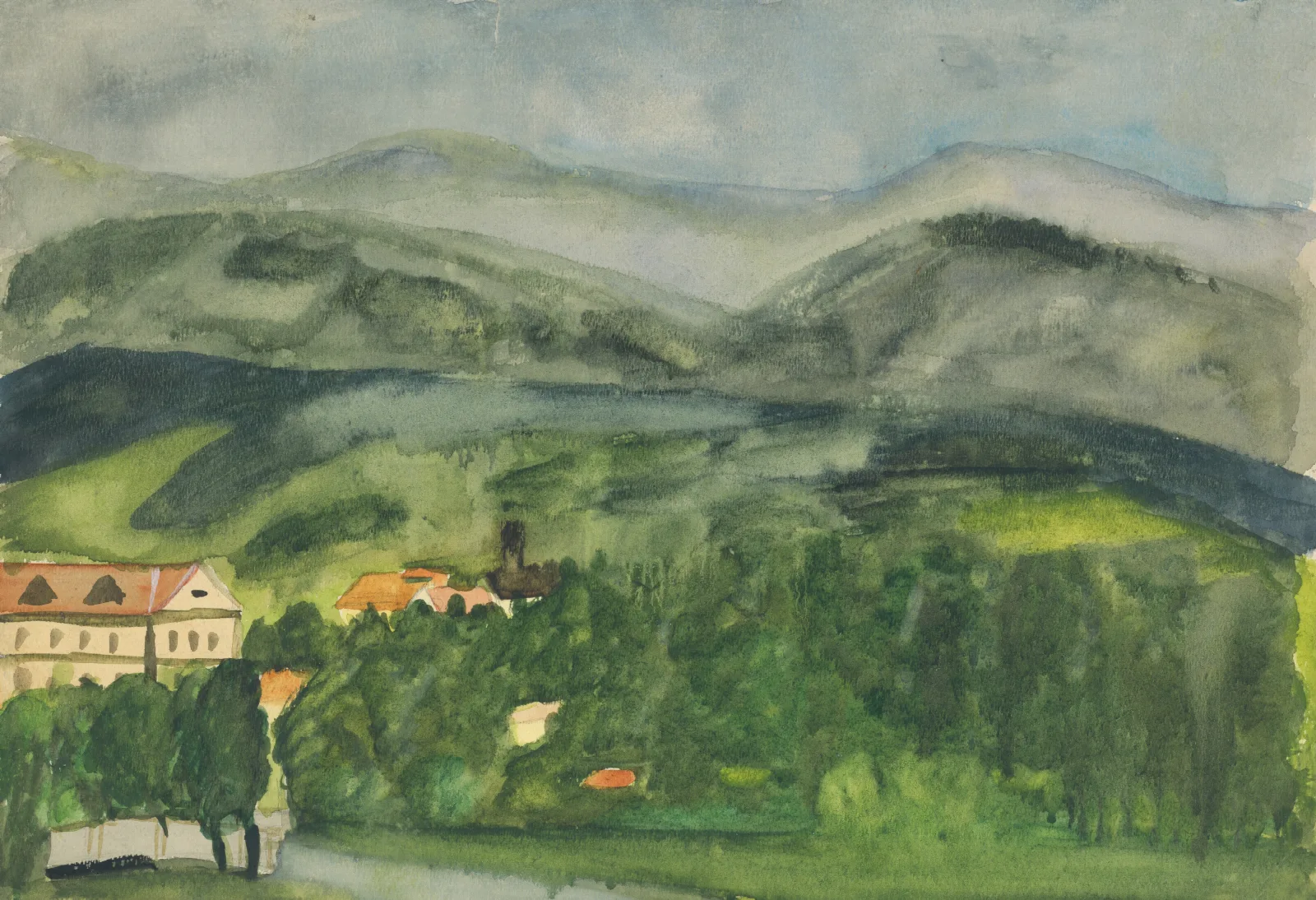 Landscape With Houses Wall Art by Arnold Peter Weisz-Kubínčan - Canvas Print