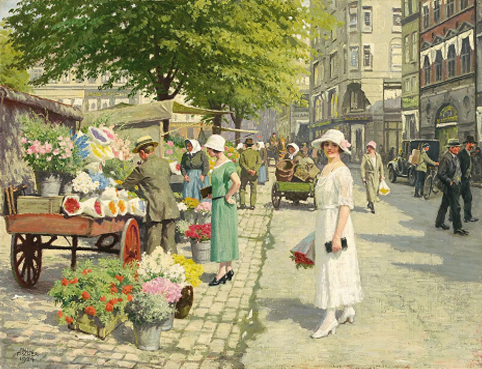 Damer Der Kober Blomster Pa Amagertorv Wall Art by Paul Fischer - Canvas Print