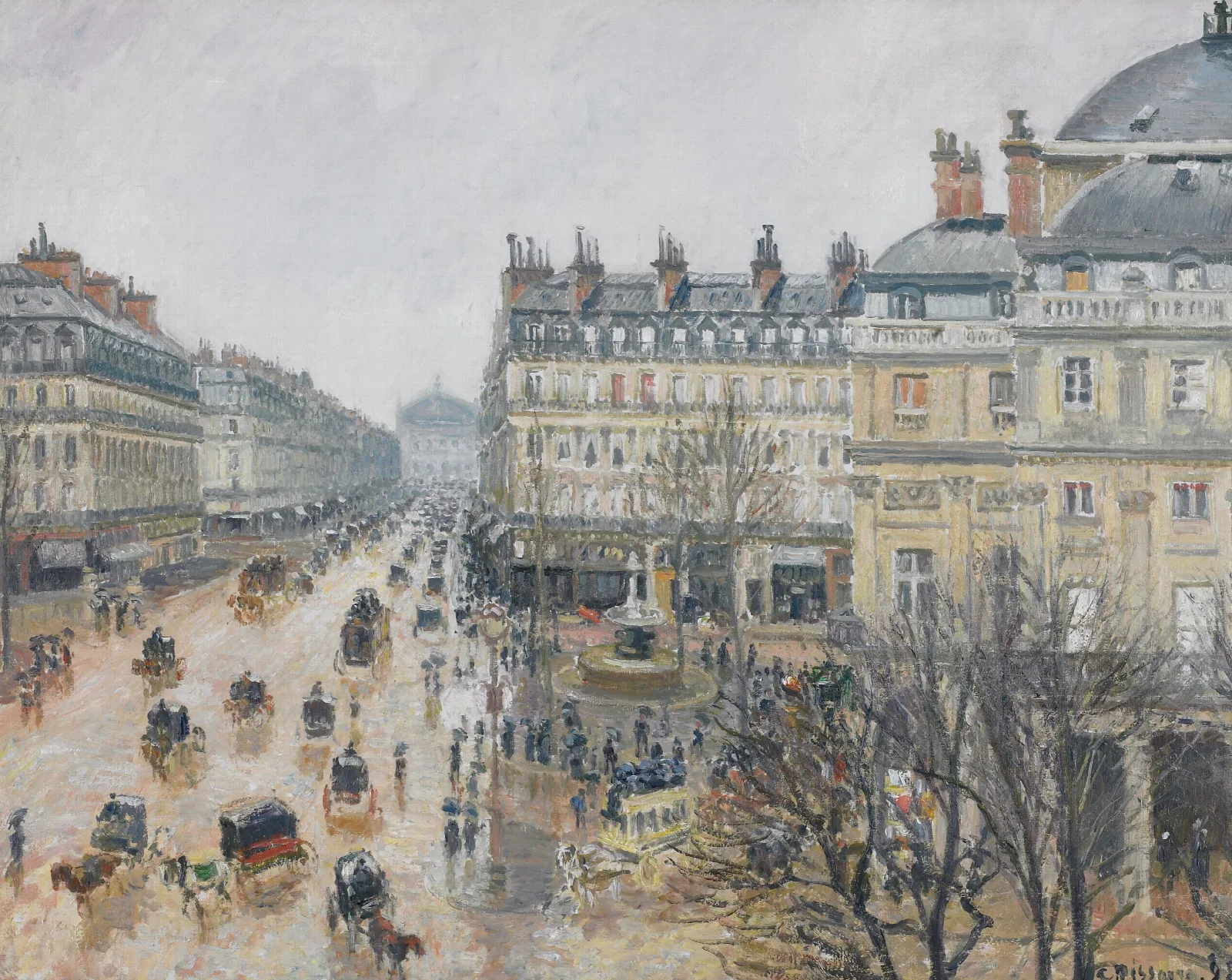 Place Du Theatre Francais Paris Rain Wall Art by Camille Pissarro - Canvas Print