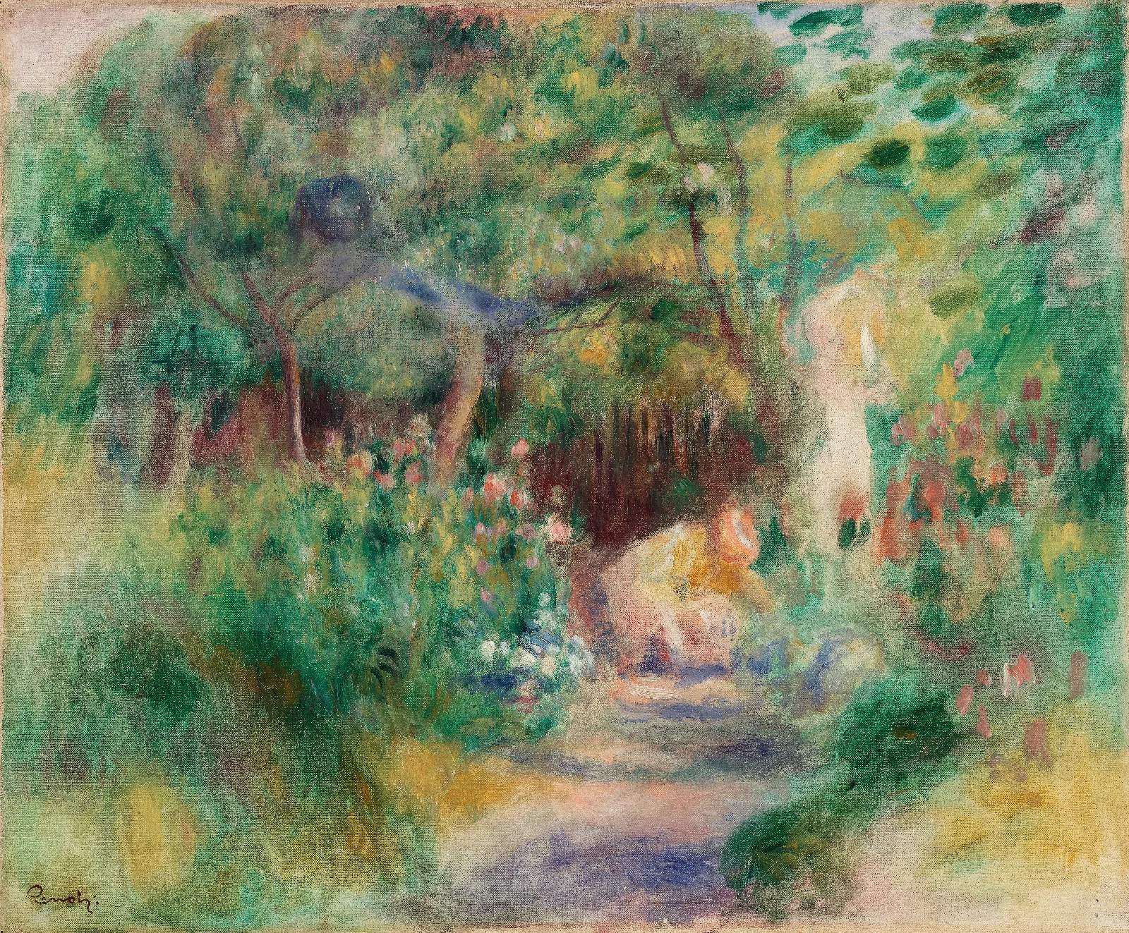 Landscape With Woman Gardening Paysage Et Femme Jardinant Wall Art by Pierre-Auguste Renoir - Canvas Print