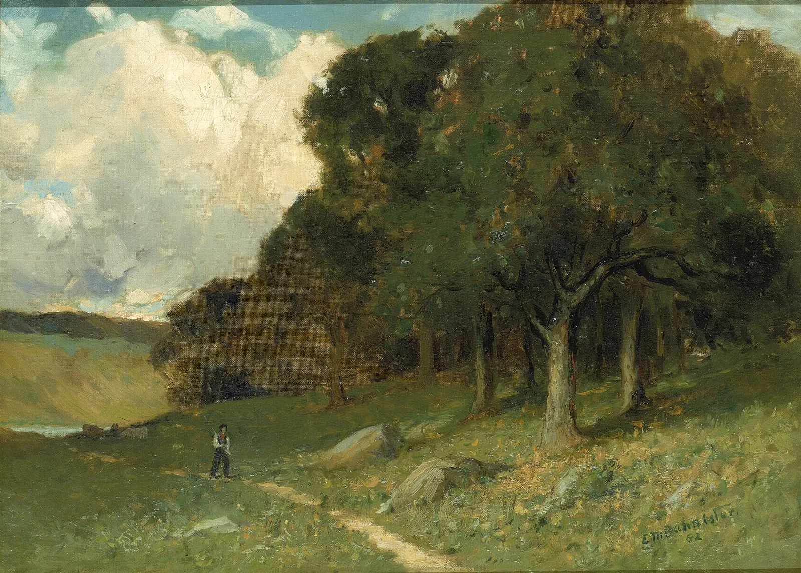 Landscape Man On Path With Trees In Background by Edward Mitchell Bannister (1882) Wall Art by Edward Mitchell Bannister - Canvas Print