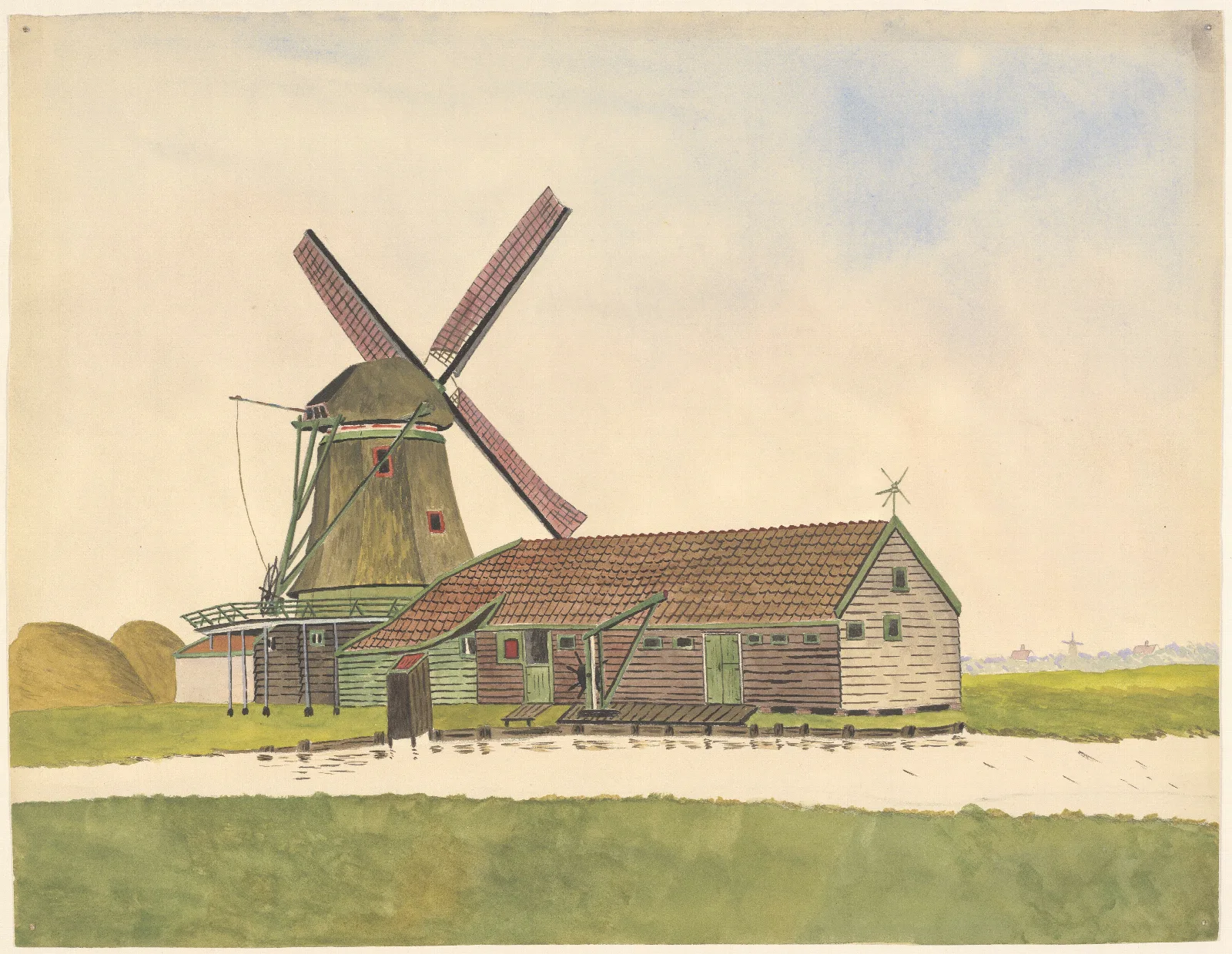 Oliemolen De Zoeker Met Schuur Hijskraan En Stilletje Wall Art by Johannes Nicolaas Eijman - Canvas Print