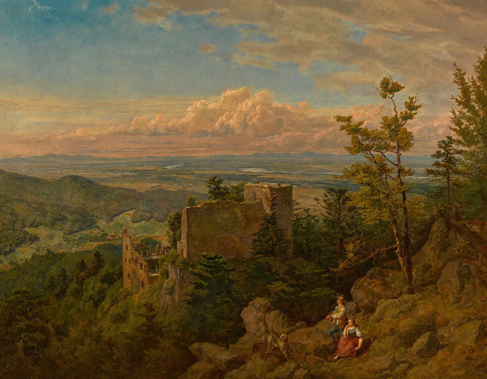 The Ruins Of The Castle At Hohenbaden Looking Out Over The Rhine Valley Wall Art by Hans Thoma - Canvas Print