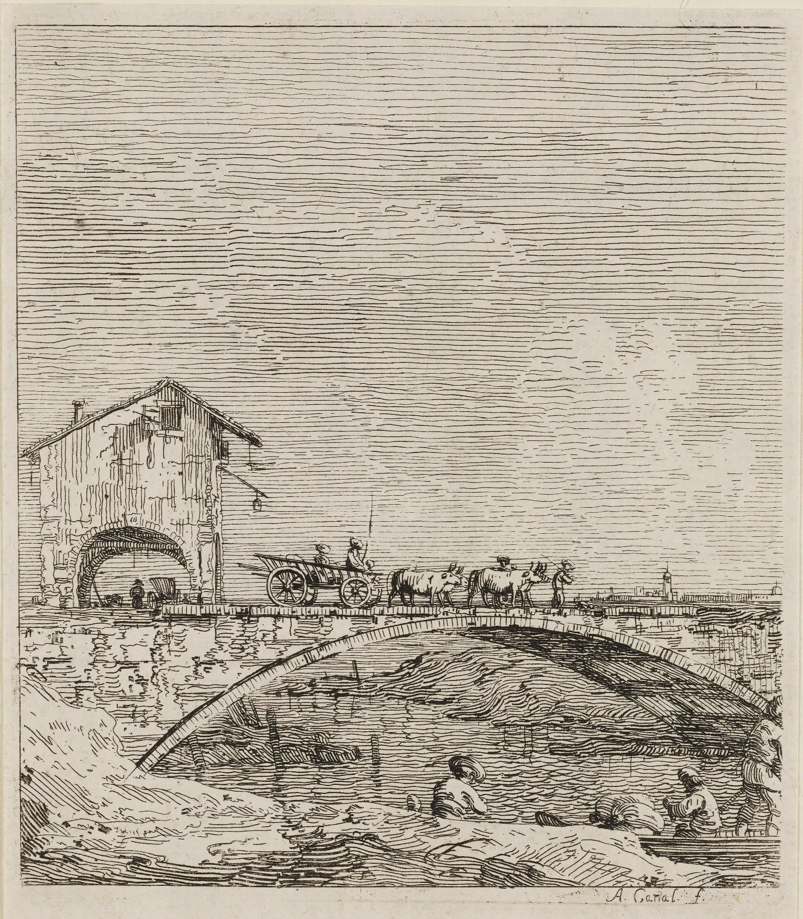 The Wagon Passing Over A Bridge From Vedute Wall Art by Canaletto - Canvas Print