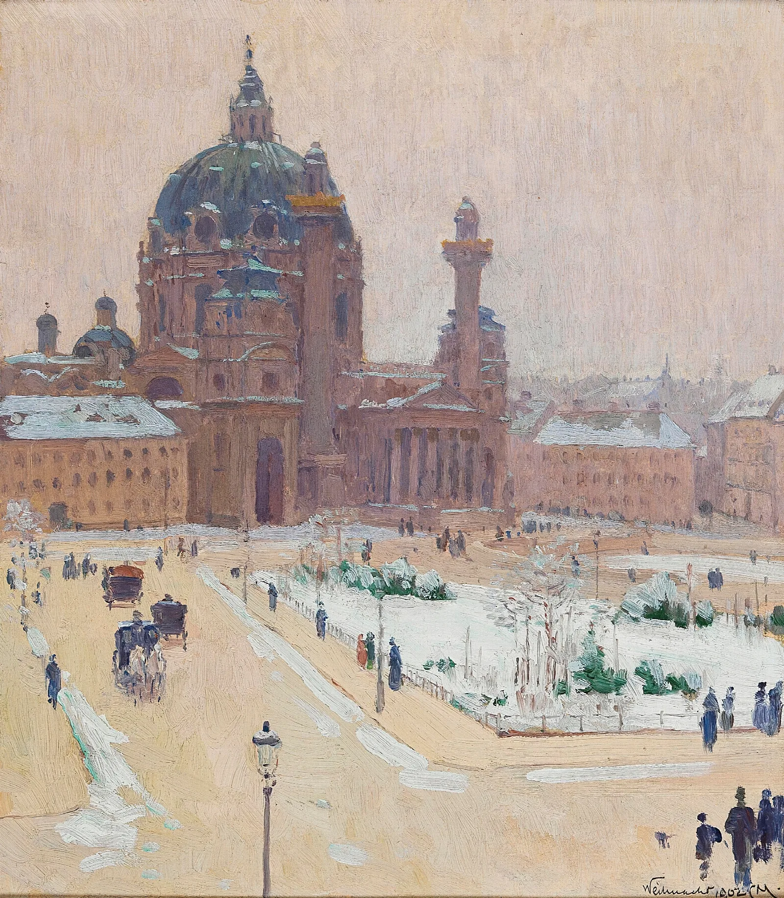 Karlskirche Im Winter Church Of St Charles In Winter Wall Art by Carl Moll - Canvas Print