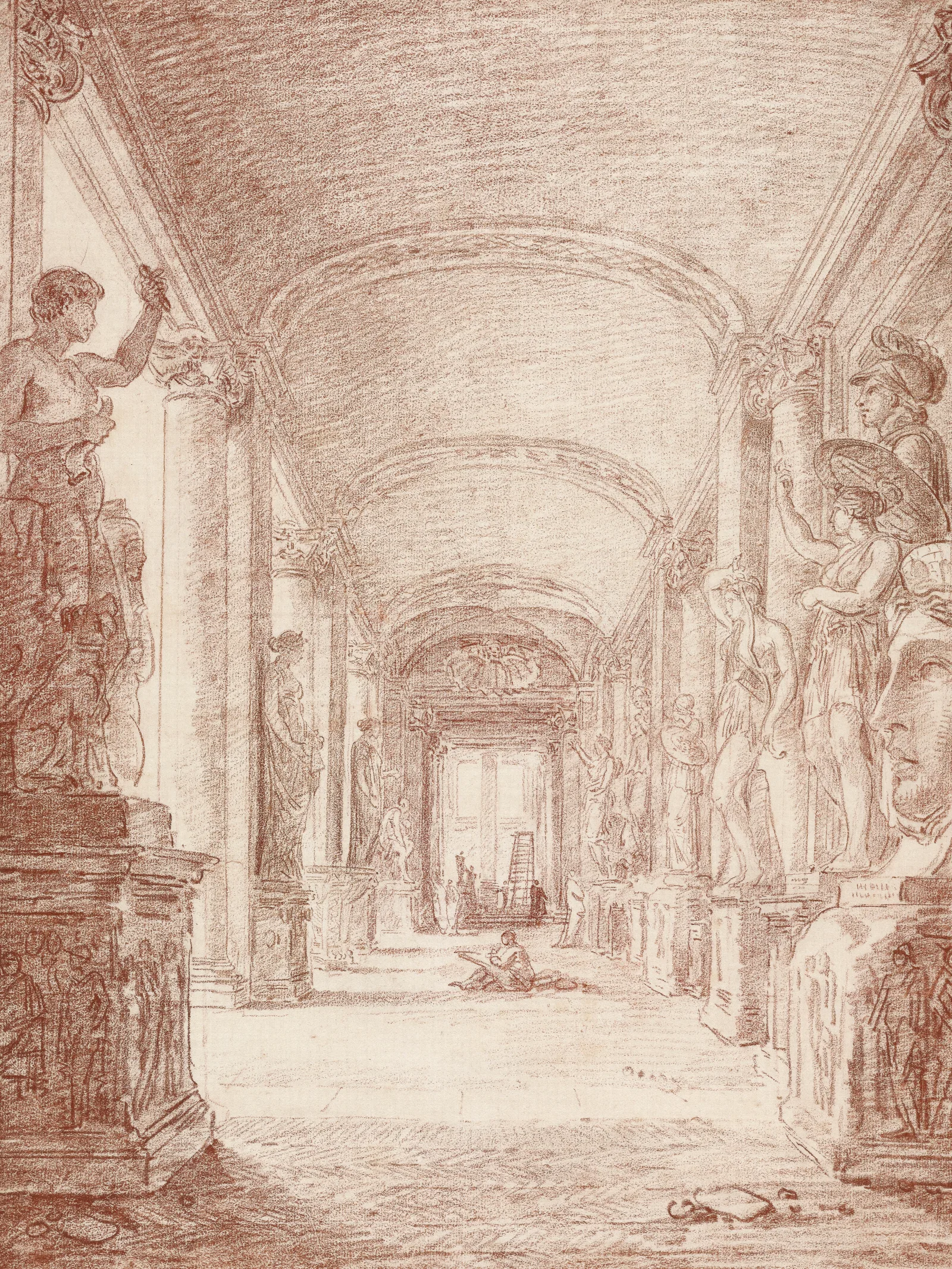 A Draftsman In The Capitoline Gallery Wall Art by Hubert Robert - Canvas Print
